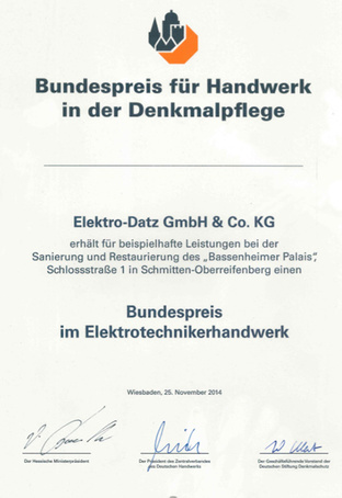 Elektro Datz - Bundespreis für Handwerk in der Denkmalpflege